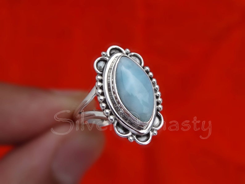 Natural larimar ring,handmade ring, 92.5% sterling silver ring, silver larimar ring,gemstone ring,sterling silver ring, handmade ring, image 1