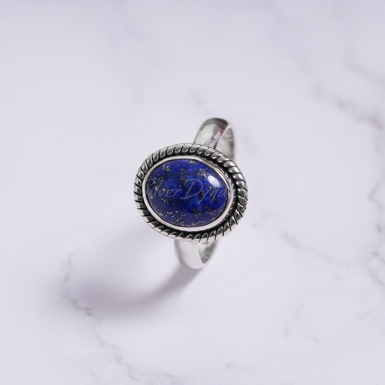 Natural Lapis Lazuli ring,92.5% sterling silver ring, silver lapis ring,gemstone ring, 925 solid sterling silver ring, minimalist ring image 5