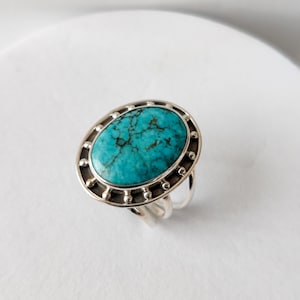 Natural Turquoise Ring,  American Turquoise Ring, 925 Sterling Silver Ring for Women, Statement Ring with Stone, Gemstone Boho Ring