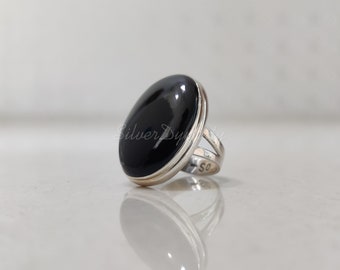 Natural Black Onyx Ring, 925 Solid Sterling Silver Ring, Rings for Women, Big Stone Ring, Handmade Ring,Black Love Ring