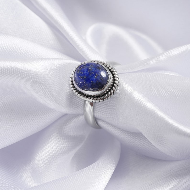Natural Lapis Lazuli ring,92.5% sterling silver ring, silver lapis ring,gemstone ring, 925 solid sterling silver ring, minimalist ring image 2
