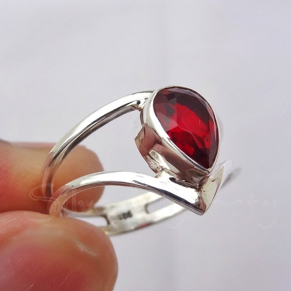 Natural Garnet ring, 925 Solid Sterling Silver Ring, Silver Garnet Ring, Teardrop Garnet Ring, Rings for Women, Handmade Ring