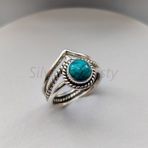 Natural Turquoise Ring,Turquoise Ring, Sterling Silver Ring for Women, Statement Ring with Stone, Gemstone Boho Ring, Bohemian Jewelry