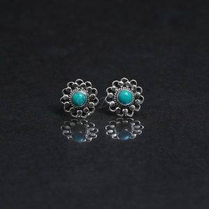 Handmade Turquoise Studs: 925 Sterling Silver Earrings