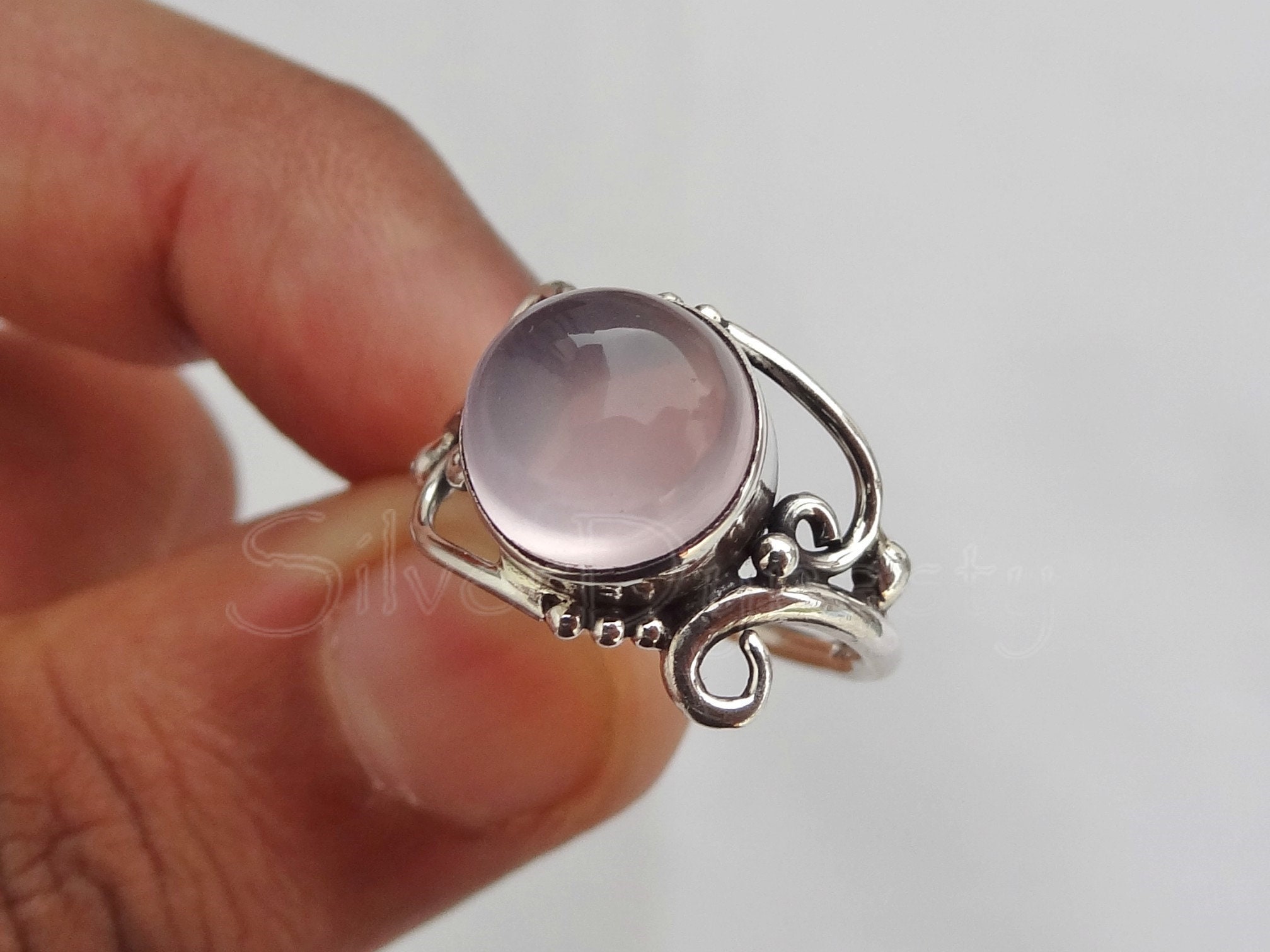 Rose Quartz ring92.5% sterling silver ring silver Rose | Etsy