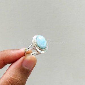 Handmade Oval Larimar Ring: 925 Sterling Silver Women&#39;s Ring