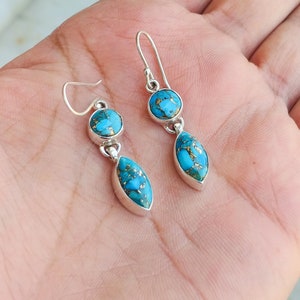 Copper Turquoise Sterling Silver Earrings: Handmade Dangle Jewelry