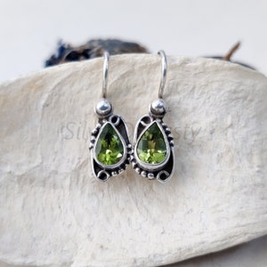 Natural Peridot Sterling Silver Earrings: Handmade Pear Studs