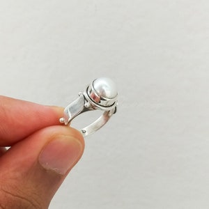 Handmade Sterling Silver Pearl Ring: Natural Stone Boho Ring