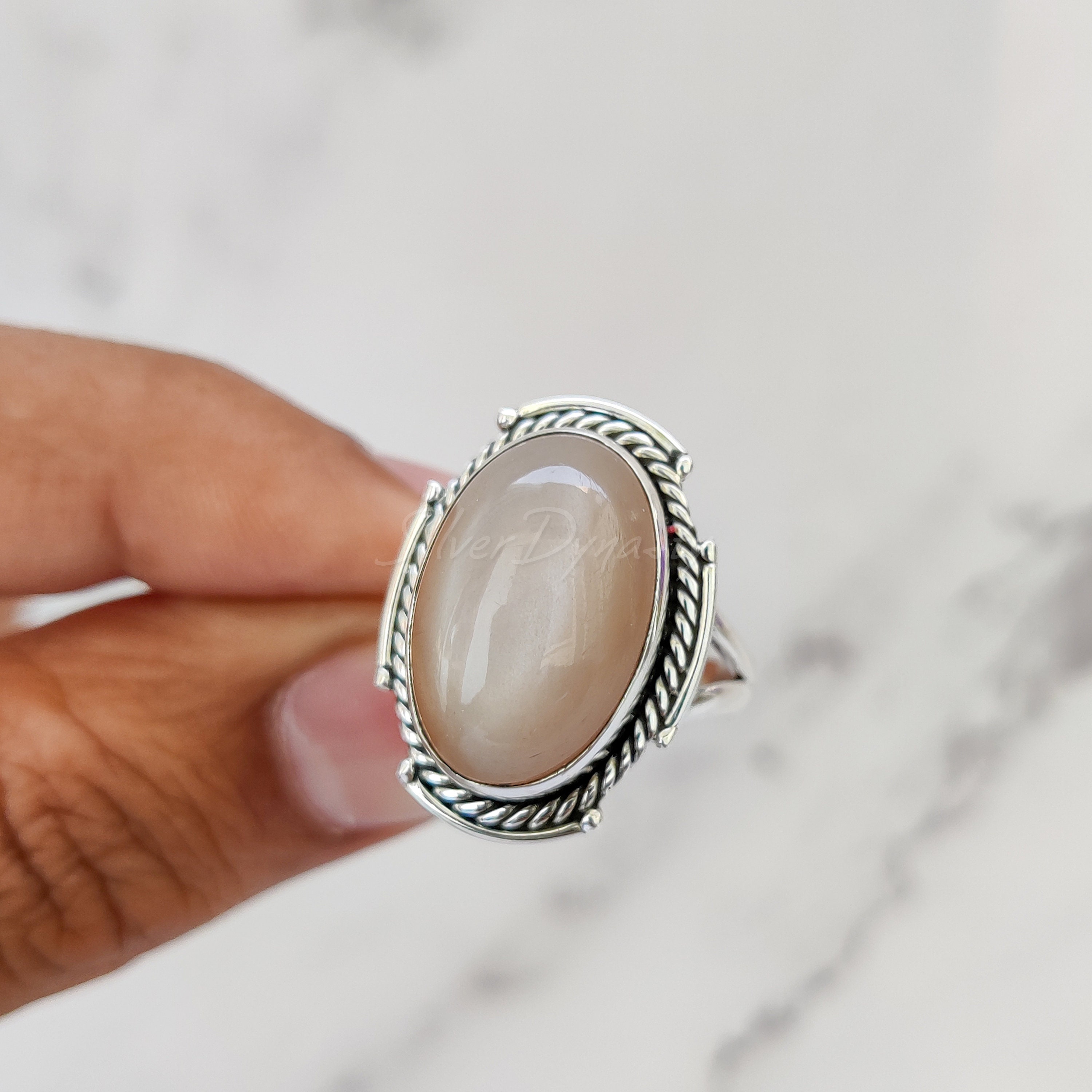 Natural Pink Moonstone Ring Moonstone Ring 925 Solid Etsy