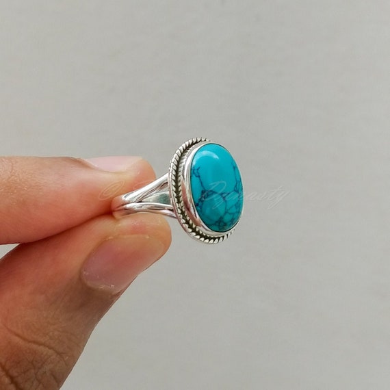 Turquoise Ring Sterling Silver Ring Handmade Ring Women Ring Bohemian Ring  Oval — Discovered