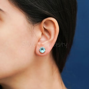 Natural Blue Topaz  Earrings, Sterling Silver Blue Topaz Round Earrings, 925 Sterling SIlver Earrings, Birthstone Earrings, Gemstone Ring