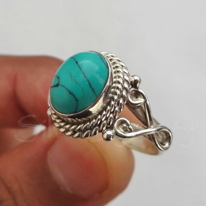 Handmade Oval Turquoise Ring: Sterling Silver Boho Statement Jewelry