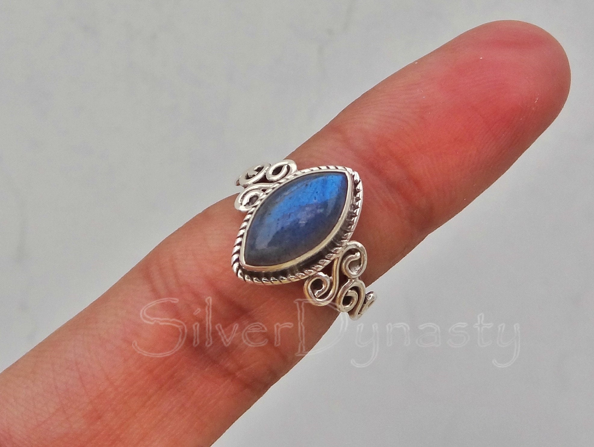 Marquise Labradorite Ring: Handmade 925 Sterling Silver Boho Ring