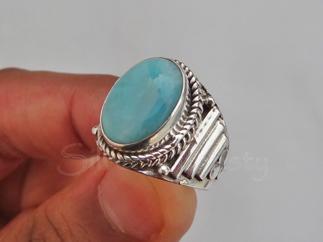 Larimar Gemstone Ringmen's Larimar Ring Men's Ring Etsy