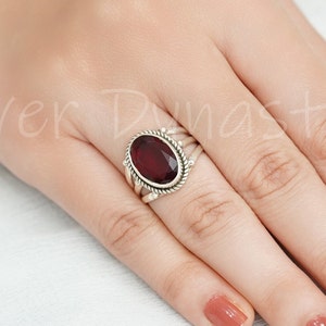 Natural Garnet Ring, 925 Solid Sterling Silver Ring, Silver Garnet Ring, Oval Garnet Ring, Rings for Women, Handmade Ring, Boho Ring