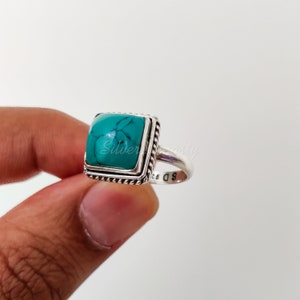 Natural Turquoise Ring,Turquoise Ring, Sterling Silver Ring for Women, Statement Ring with Stone, Gemstone Boho Ring, Bohemian Jewelry