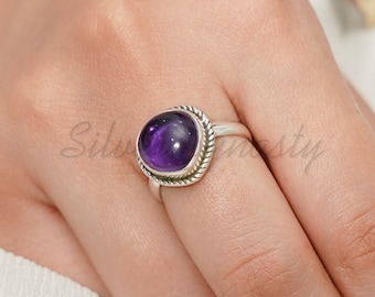 Natural Amethyst Ring, 92.5% Silver Ring, Handmade Silver Ring, Trilliant Amethyst Ring, February Birthstone Ring,Gift for Her