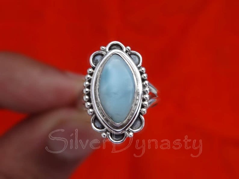 Natural larimar ring,handmade ring, 92.5% sterling silver ring, silver larimar ring,gemstone ring,sterling silver ring, handmade ring, image 2