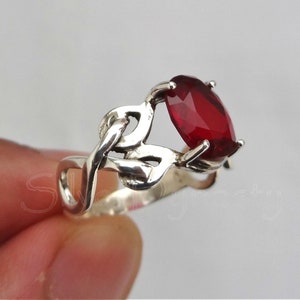 Oval Garnet Ring: Handmade 925 Sterling Silver Boho Ring