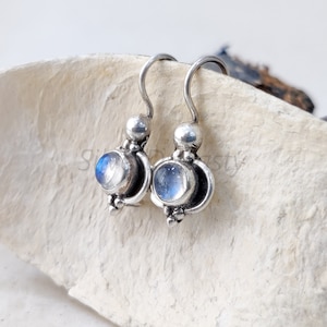 Rainbow Moonstone Sterling Silver Earrings: Handmade 925 Silver