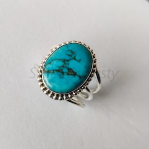 Natural Turquoise Ring, American Turquoise Ring, 925 Sterling Silver Ring for Women, Statement Ring with Stone, Gemstone Boho Ring