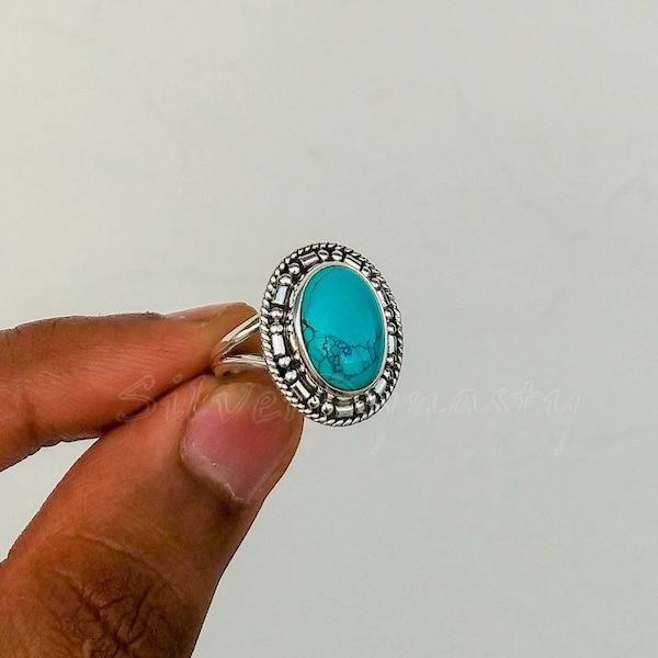 Turquoise ring, ,92.5% sterling silver ring, silver ring, 925 solid sterling silver ring,natural turquoise ring, women's ring, handmade ring