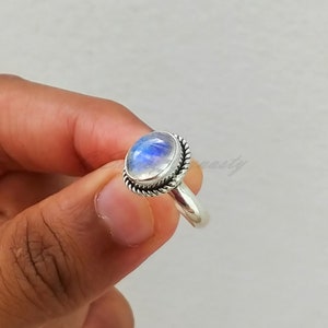 Oval Rainbow Moonstone Ring: Handmade 925 Sterling Silver Boho Jewelry