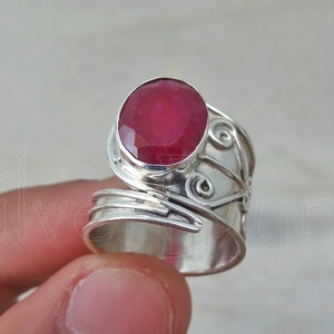 Handmade Oval Ruby Ring: 925 Sterling Silver Boho Ring