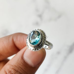 Handmade Oval Blue Topaz Ring: 925 Sterling Silver Gemstone