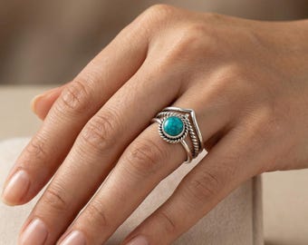 Natural Turquoise Sterling Silver Ring: Handmade Boho Gemstone Jewelry