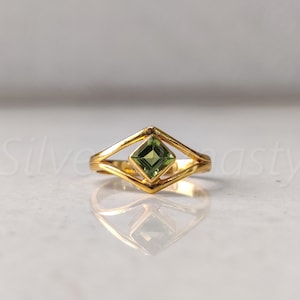 Natural Peridot Ring: 18K Gold Plated Sterling Silver, Handmade