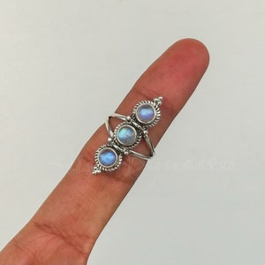 Rainbow Moonstone Ring: Handmade 925 Sterling Silver Boho Ring