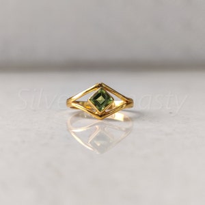 Natural Peridot Ring: 18K Gold Plated Sterling Silver, Handmade