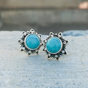 Handmade Turquoise Stud Earrings: 925 Sterling Silver, 7mm
