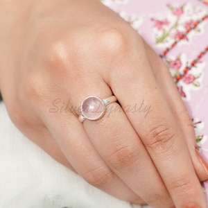 Handmade Rose Quartz Ring: 925 Sterling Silver, Round Stone
