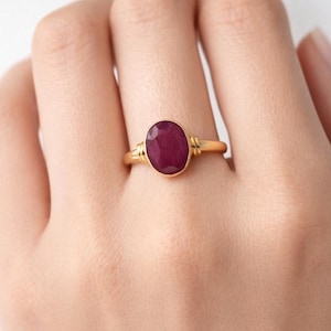 Handmade Oval Ruby Ring: Gold Plated Sterling Silver Boho Ring