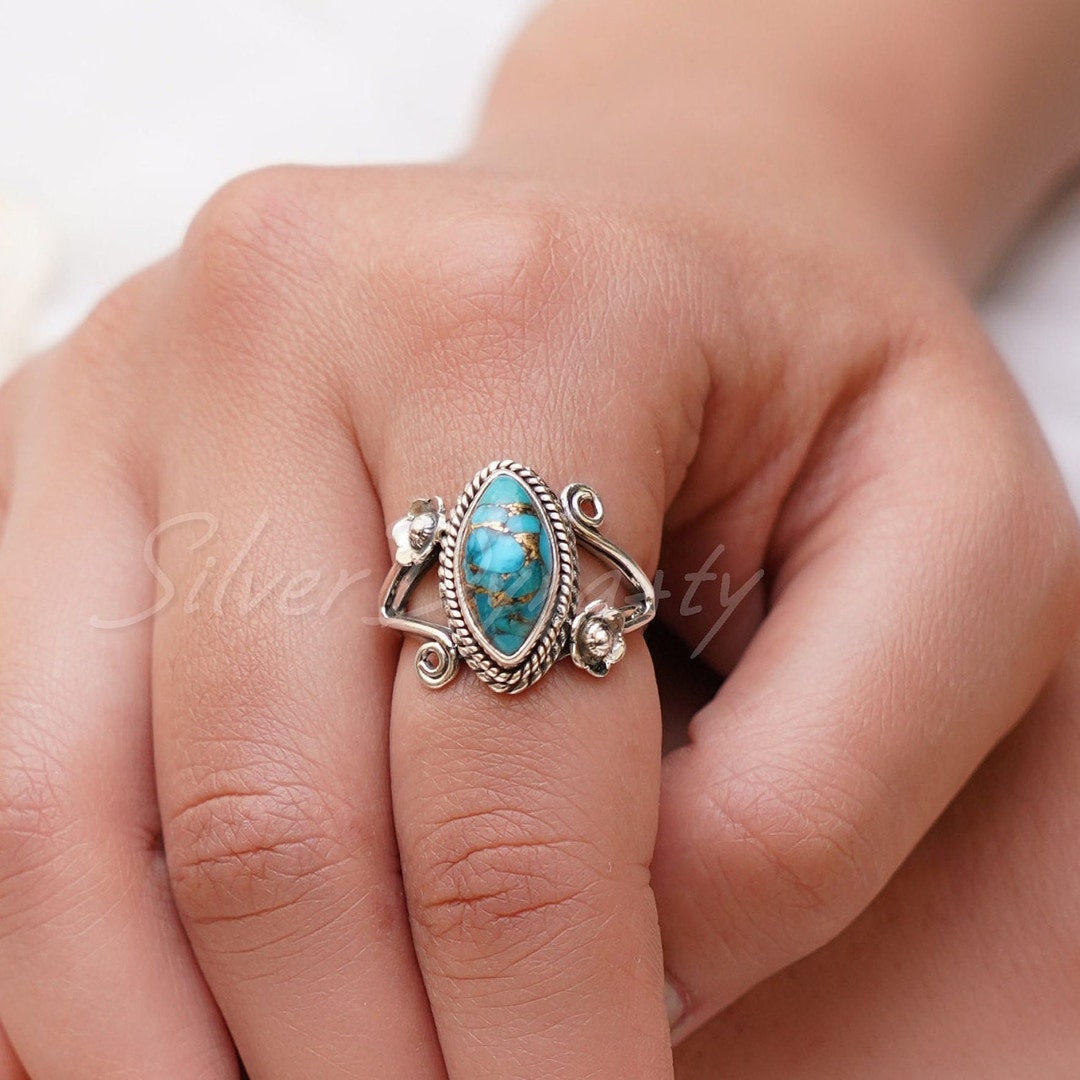 Turquoise Ring Sterling Silver Ring Handmade Ring Women Ring Bohemian Ring  Oval — Discovered