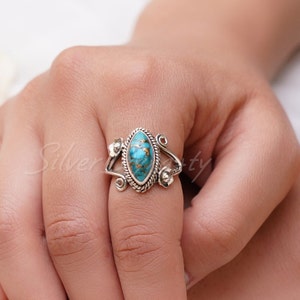 Marquise Türkis Sterling Silber Ring - Edelstein Boho Schmuck