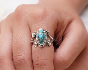 Natural Turquoise Ring,Turquoise Ring, Sterling Silver Ring for Women, Statement Ring with Stone, Gemstone Boho Ring, Bohemian Jewelry