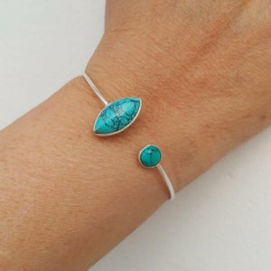 Handmade Turquoise Sterling Silver Bracelet - Adjustable Open Cuff