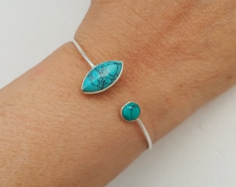 Handmade Turquoise Sterling Silver Bracelet - Adjustable Open Cuff