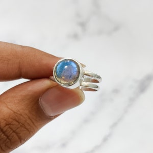 Blue Fire Labradorite Ring: Handmade 925 Sterling Silver Boho Ring