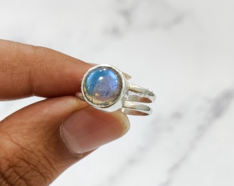 Blue Fire Labradorite Ring: Handmade 925 Sterling Silver Boho Ring