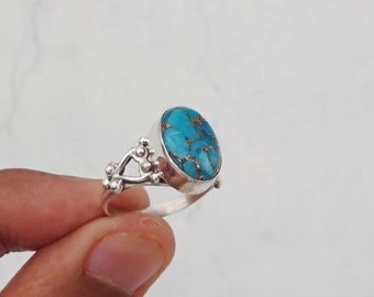 turquoise ring, handmade ring, 92.5% sterling silver ring, silver Turquoise ring, sterling silver ring, women's ring, copper turquoise ring