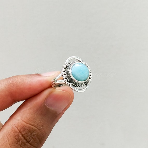 Larimar Ring Handmade Silver Ring 925 Solid Sterling Silver Ring