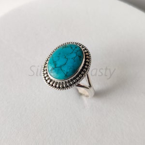 Natural Turquoise Ring,  American Turquoise Ring, 925 Sterling Silver Ring for Women, Statement Ring with Stone, Gemstone Boho Ring