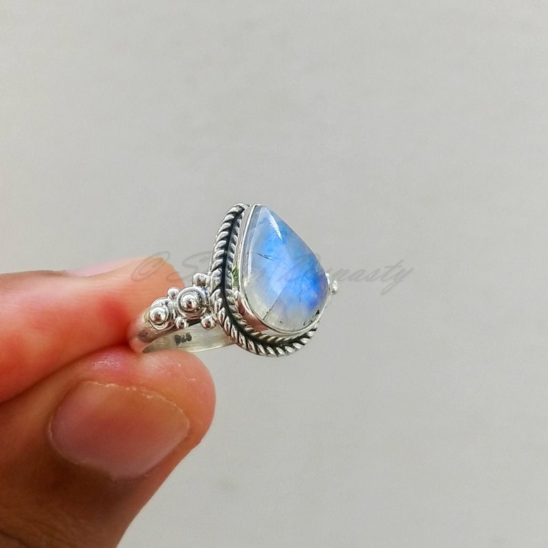 Natural Rainbow Moonstone Ring, Sterling Silver Ring for Women, Handmade Silver Ring, Moonstone Ring, Bohemian Jewelry 