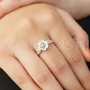 Sterling Silver Floral Ring: Handmade Flower & Leaf Jewelry