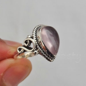 Handmade Pear Rose Quartz Ring: 925 Sterling Silver